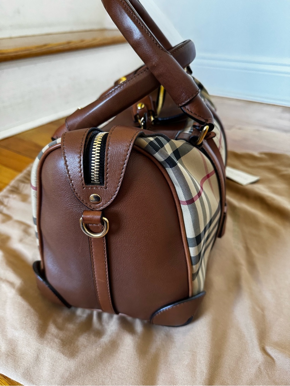 Burberry Check The Alchester Bag with Brown Leather Trim - Picture 4 of 14